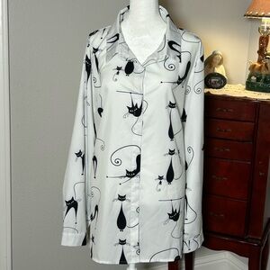 Cute retro kitty button up blouse, 2X unbrandeded